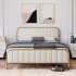 US GARVEE Queen Size Velvet Upholstered Bed Frame with Button Tufted Headboard  Gold Metal Frame  Wooden Slats  No Box Spring Needed