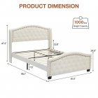 US GARVEE Queen Size Upholstered Platform Bed Frame with Tall Headboard, Luxurious Velvet Button Tufted and Nailhead Trim Wingback, Arched Footboard, No Box Spring Needed, Beige