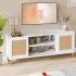 US GARVEE Rattan TV Stand for 65 Inch TV  Modern White Entertainment Center  MDF Wood  Sliding Doors  Shelves  Living Room  Bedroom