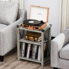 US GARVEE Record Player Stand with Storage, Farmhouse Wooden Turntable Stand with X Metal Frame, 3-Tier Rustic Record Player Side Table for Living Room, Bedroom, Office - Grey