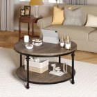 US GARVEE Round Coffee Table Living Room Wood Center Table with Storage Shelf Rustic Circle Coffee Table with Sturdy Metal Legs, Easy Assembly(Light Walnut)