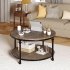 US GARVEE Round Coffee Table Living Room Wood Center Table with Storage Shelf Rustic Circle Coffee Table with Sturdy Metal Legs  Easy Assembly Light Walnut 