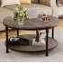 US GARVEE Round Coffee Table for Living Room Rustic Center Table with Storage Shelf Wood Circle Coffee Table with Sturdy Metal Frame  Easy Assembly Light Walnut