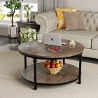 US GARVEE Round Coffee Table for Living Room Rustic Center Table with Storage Shelf Wood Circle Coffee Table with Sturdy Metal Frame, Easy Assembly(Light Walnut)