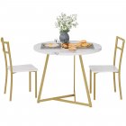 US GARVEE Round Dining Table Set for 2, Modern Kitchen Table Chairs, Wood-Grained MDF, Metal Frame, Space-Saving, Ideal for Small Apartments
