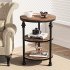 US GARVEE Round Side Table  3 Tier End Table Living Room Accent Table with Storage Shelf and Metal Industrial Wood Bed Side Table Night Stand for Bedroom  Rusti