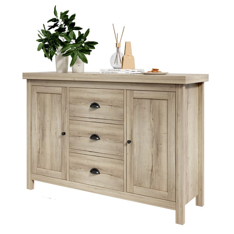US GARVEE Senfot Buffet Sideboards Kitchen Storage Cabinet with 3 Drawers and 2 Doors Sideboard Oak