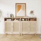 US GARVEE Set of 2 Sideboard Buffet Cabinet with Rattan Doors, Solid Wood Feet, Anti-Tip Kit, P2 Particleboard, for Kitchen, Dining Room, Living Room
