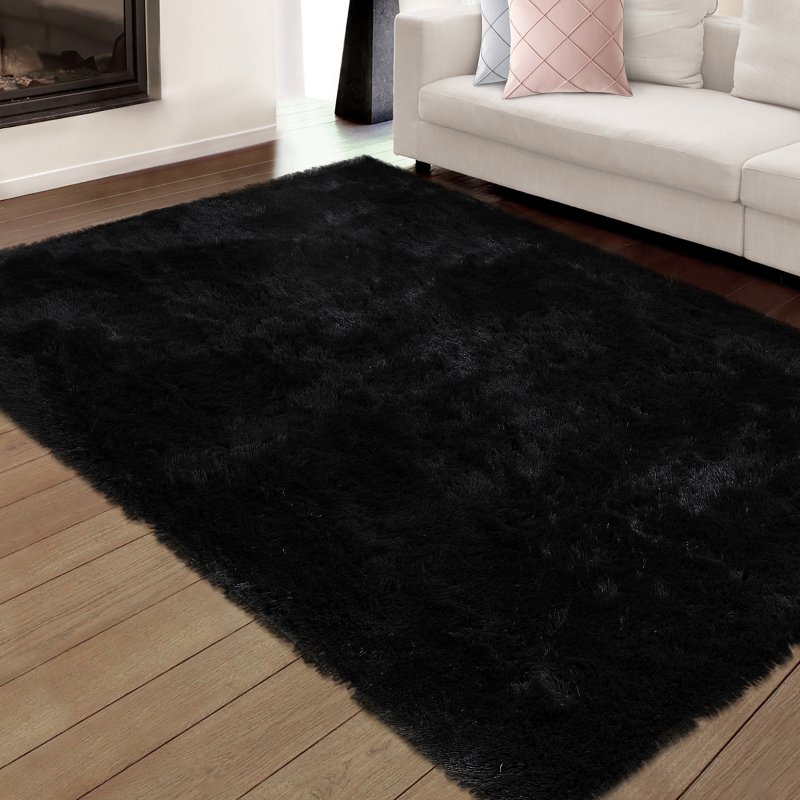 US GARVEE Shag Rug Plush 8 x 10 Feet Shaggy Rugs Soft Area Rug for Bedroom Fluffy Area Rug Non-Slip Furry Plush Rugs Modern Accent Rug for Indoor Bedroom Living Room, Black