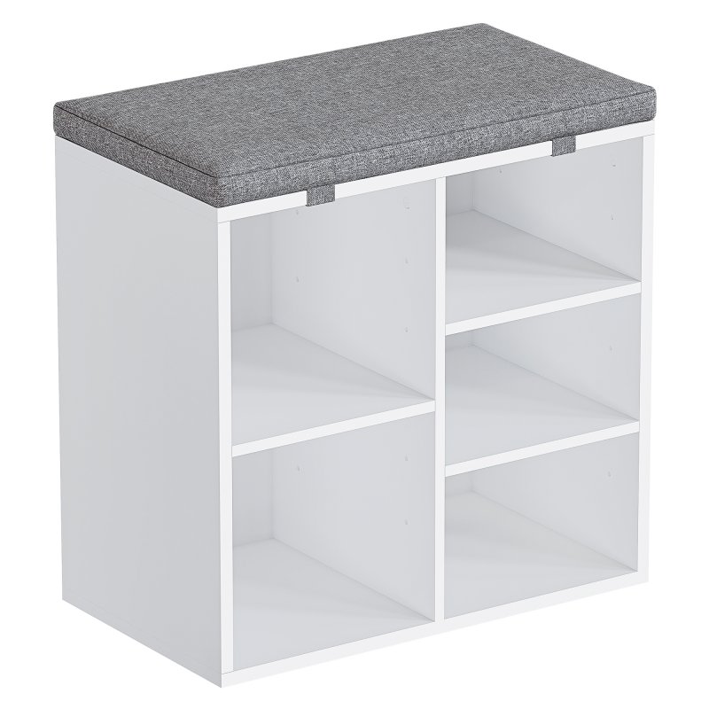 US GARVEE Shoe Storage Bench, Shoe Rack with 5 Cubby Organizers, Shoe Bench with Removable Foam Pad Seating Cushion and Adjustable Shelves for Dorm, Bedroom, Entryway Hallway, and Living Room(White,20