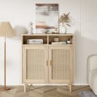 US GARVEE Sideboard Buffet Cabinet, Rattan, 2 Doors, Modern Coffee Bar Cabinet, Natural Oak, 36''H, Kitchen Dining Room Entryway
