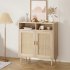 US GARVEE Sideboard Buffet Cabinet  Rattan  2 Doors  Modern Coffee Bar Cabinet  Natural Oak  36  H  Kitchen Dining Room Entryway