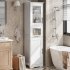 US GARVEE Slim Bathroom Cabinet  Tall Narrow Storage Cabinet with Glass Doors and Adjustable Shelf  Freestanding Linen Cabinet for Laundry Room  Kitchen  Living