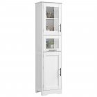 US GARVEE Slim Bathroom Cabinet, Tall Narrow Storage Cabinet with Glass Doors and Adjustable Shelf, Freestanding Linen Cabinet for Laundry Room, Kitchen, Living Room, Small Space,White
