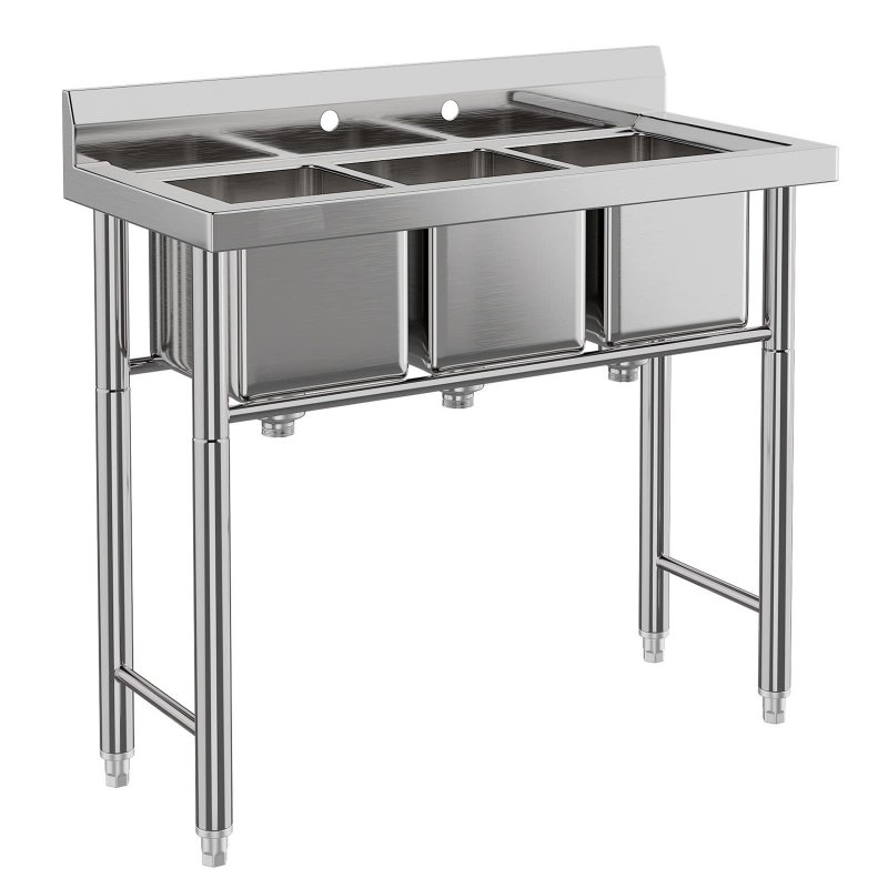 US GARVEE Stainless Steel Sink Commercial Restaurant Sinks Anti-leakage Kitchen Sink - 3 Compartments