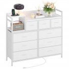 US GARVEE TV Stand with Charging Station, Bedroom Dresser for Living Room TV Stand with 9 Drawers, White