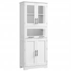 US GARVEE Tall Bathroom Cabinet, Kitchen Pantry Cabinet with Glass Doors and Adjustable Shelf, Freestanding Floor Storage Cabinet for Living Room, Laundry Room, Home Office, White