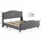 US GARVEE Tufted Upholstered Platform Bed Frame with Headboard and Footboard, Raised Wing Back Headboard, Mattress Foundation and Wood Slat Support, No Box Spring Needed, Easy Assembly (King, Grey)