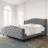 US GARVEE Tufted Upholstered Platform Bed Frame with Headboard and Footboard  Raised Wing Back Headboard  Mattress Foundation and Wood Slat Support  No Box Spri