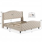 US GARVEE Tufted Upholstered Platform Bed Frame with Headboard and Footboard, Raised Wing Back Headboard, Mattress Foundation and Wood Slat Support, No Box Spring Needed(King, Beige)