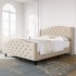 US GARVEE Tufted Upholstered Platform Queen Bed Frame with Headboard and Footboard  Raised Wing Back Headboard  Mattress Foundation and Wood Slat Support  No Bo