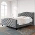 US GARVEE Tufted Upholstered Platform Bed Frame with Headboard and Footboard  Raised Wing Back Headboard  Mattress Foundation and Wood Slat Support  No Box Spri