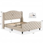 US GARVEE Tufted Upholstered Platform Queen Bed Frame with Headboard and Footboard, Raised Wing Back Headboard, Mattress Foundation and Wood Slat Support, No Box Spring Needed(Queen, Beige)