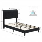 US GARVEE Twin Bed Frame Black Upholstered Adjustable Headboard Linen Fabric Wooden Slats Support No Box Spring Needed