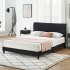 US GARVEE Twin Bed Frame Black Upholstered Adjustable Headboard Linen Fabric Wooden Slats Support No Box Spring Needed