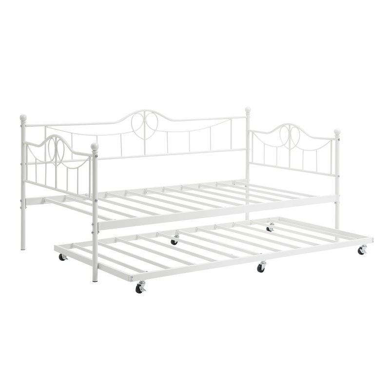 US GARVEE Twin Daybed with Trundle Bed,Metal Twin Day Bed Twin Size With Steel Slat Support, Sofa Bed for Living Room and Guest Room - White