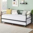 US GARVEE Twin Daybed with Trundle, Metal Sofa Bed Frame, Heavy Duty Slats, Stylish Headboard, No Box Spring, Multifunctional, Bedroom Living Room Guest Room, Black