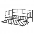 US GARVEE Twin Metal Daybed with Trundle, Twin Size Daybed Frame with Pullout Trundle 6 Casters, Steel Slat Support Guest Sofa Bed for Living Room, Bedroom, Apartment, No Box Spring Needed (Black)