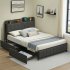 US GARVEE Twin Size Bed Frame with 2 Storage Drawers and Charging Station  Rustic Linen Upholstered Platform Bedframe with Storage Headboard  Heavy Duty  Easy t