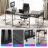 US GARVEE U Shaped Desk 126 Inch Gaming Desk with Monitor Stand and LED Lights Computer Desk Black