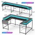 US GARVEE U Shaped Desk 126 Inch Gaming Desk with Monitor Stand and LED Lights Computer Desk Black
