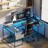 US GARVEE U Shaped Desk 126 Inch Gaming Desk with Monitor Stand and LED Lights Computer Desk Black