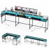US GARVEE U Shaped Desk 126 Inch Gaming Desk with Monitor Stand and LED Lights Computer Desk Black