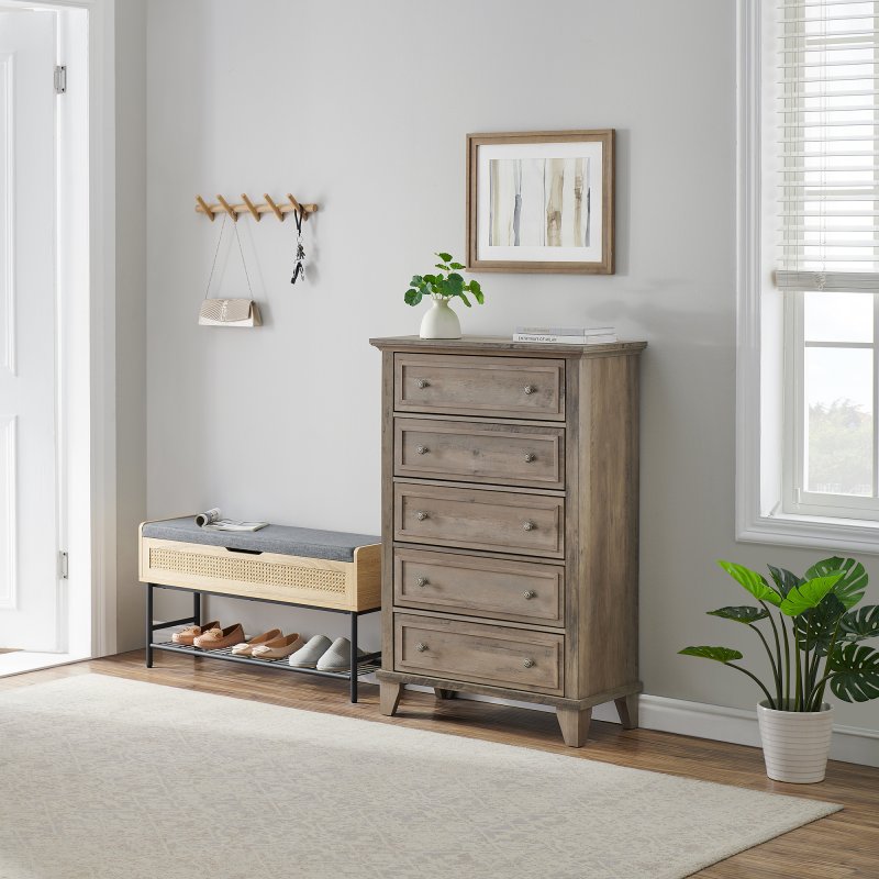 US GARVEE Vintage 5 Drawer Dresser, Grey