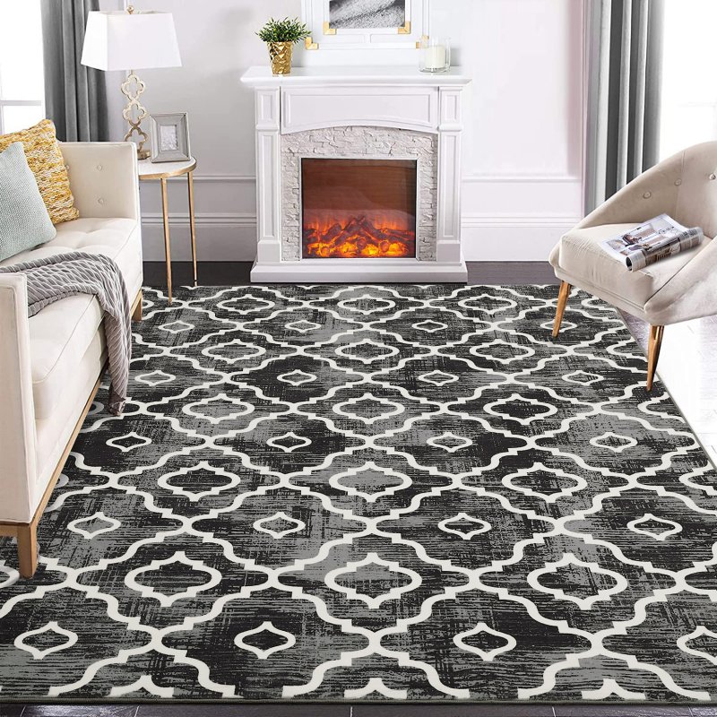 US GARVEE Washable Rug 8x10 Large Living Room Rug Boho Rug Modern Geometric Area Rugs for Bedroom Distressed Office Floor Carpet Low Pile Trellis Rug Dining Room Area Rugs Farmhouse Rug Grey