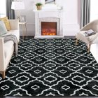 US GARVEE Washable Rug 8x10 Large Living Room Rug Boho Rug Modern Geometric Area Rugs for Bedroom Distressed Office Floor Carpet Low Pile Non Slip Dining Room Area Rugs Farmhouse Rug Black Trellis Rug