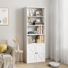 US GARVEE White Bookcase with Doors, Industrial Bookshelf, 11.8in Depth, 71.4in Tall, Wooden 6 Shelf, Farmhouse Style, for Bedroom, Living Room, Home Office