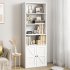 US GARVEE White Bookcase with Doors  Industrial Bookshelf  11 8in Depth  71 4in Tall  Wooden 6 Shelf  Farmhouse Style  for Bedroom  Living Room  Home Office