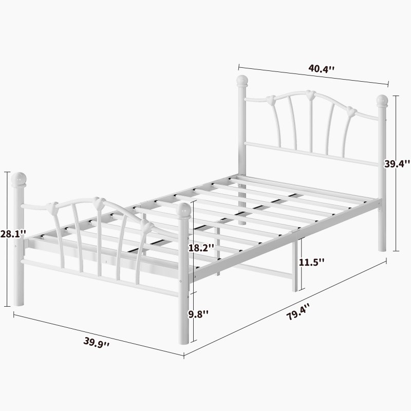 US GARVEE White Twin Metal Bed Frame with Heart Shaped Headboard and Footboard Solid Metal Platform Mattress Foundation Noise-Free Heavy Duty Bed Slats Support No Box Spring Needed, Easy Assembly