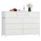 US GARVEE Wide 10 Drawer Dresser,TV Stand Entertainment Center Fabric Storage Dressers Drawers for Bedroom, Hallway, Nursery, Closets, Steel Frame, Wood Top (White)