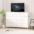 US GARVEE Wide 10 Drawer Dresser TV Stand Entertainment Center Fabric Storage Dressers Drawers for Bedroom  Hallway  Nursery  Closets  Steel Frame  Wood Top  Wh
