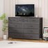 US GARVEE Wide 10 Drawer Dresser TV Stand Entertainment Center Fabric Storage Dressers Drawers for Bedroom  Hallway  Nursery  Closets  Steel Frame  Wood Top  Bl