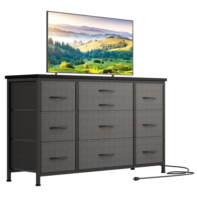 US GARVEE Wide Dresser with 10 Drawers + TV Stand + Power Outlet + Sturdy Metal Frame + Storage Fabric Drawer Unit + Bedroom, Closet, Entryway
