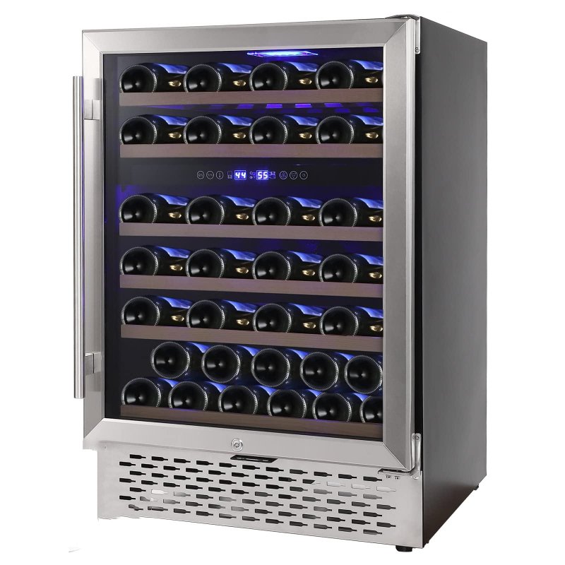 US GARVEE Wine Cooler Refrigerator 51 Bottles Compressor Dual Zone Built-in Freestanding Fridge