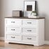 US GARVEE Wood Dresser with 6 Drawers  Premium Laminated Composite Woods  Brass Knobs  Roller Glides  Anti Tip  White Brown  Bedroom  Living Room
