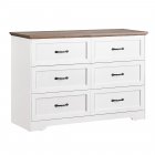US GARVEE Wood Dresser with 6 Drawers, Premium Laminated Composite Woods, Brass Knobs, Roller Glides, Anti-Tip, White/Brown, Bedroom, Living Room